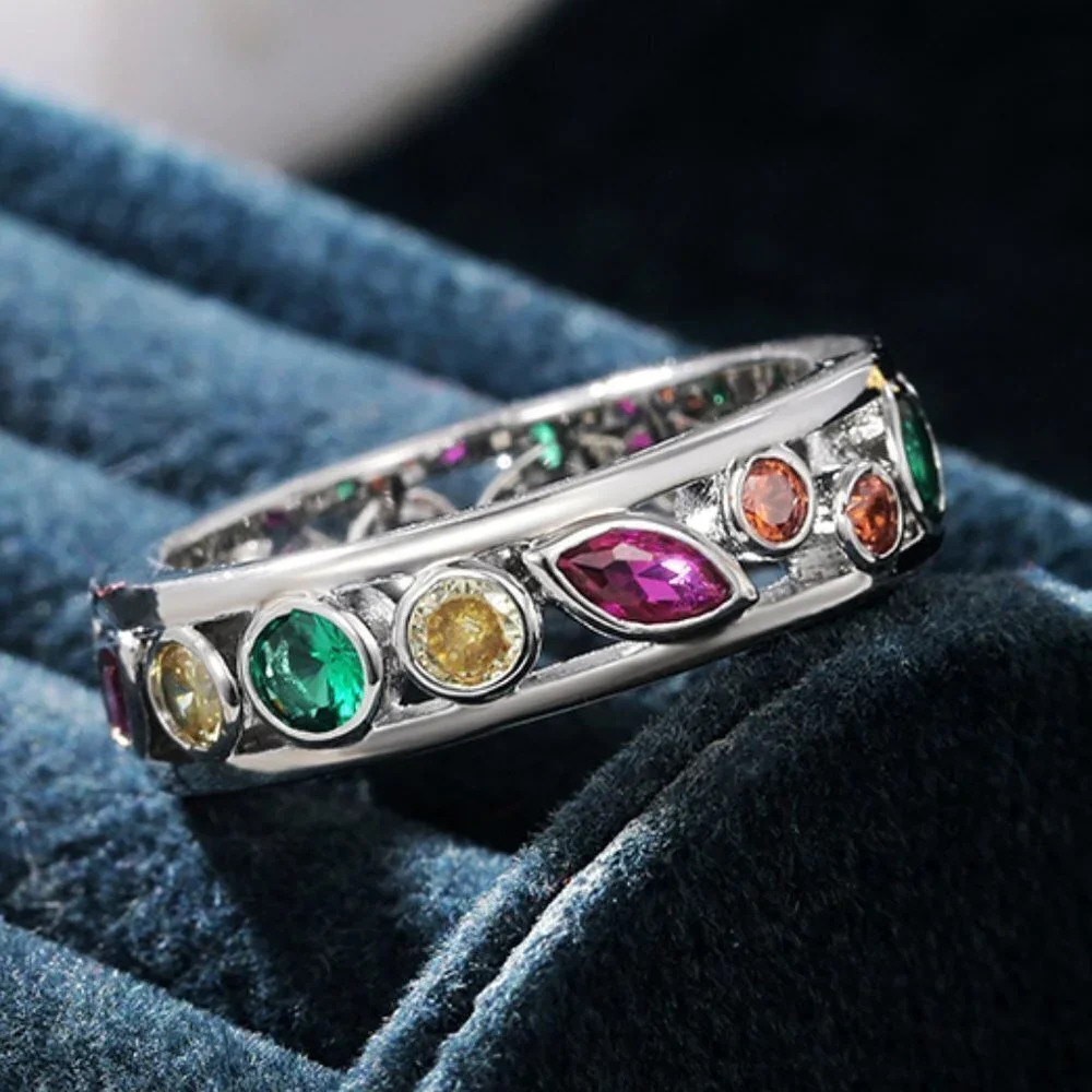💥Colorful CZ Multi Shapes Eternity Beautiful Fashion RingUNVN12301